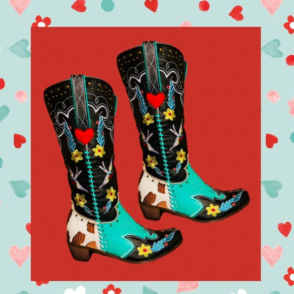 Handmade Shoes - Western Boots With Riveting Leather Tooling Intricate Embroidery Show Stopper!